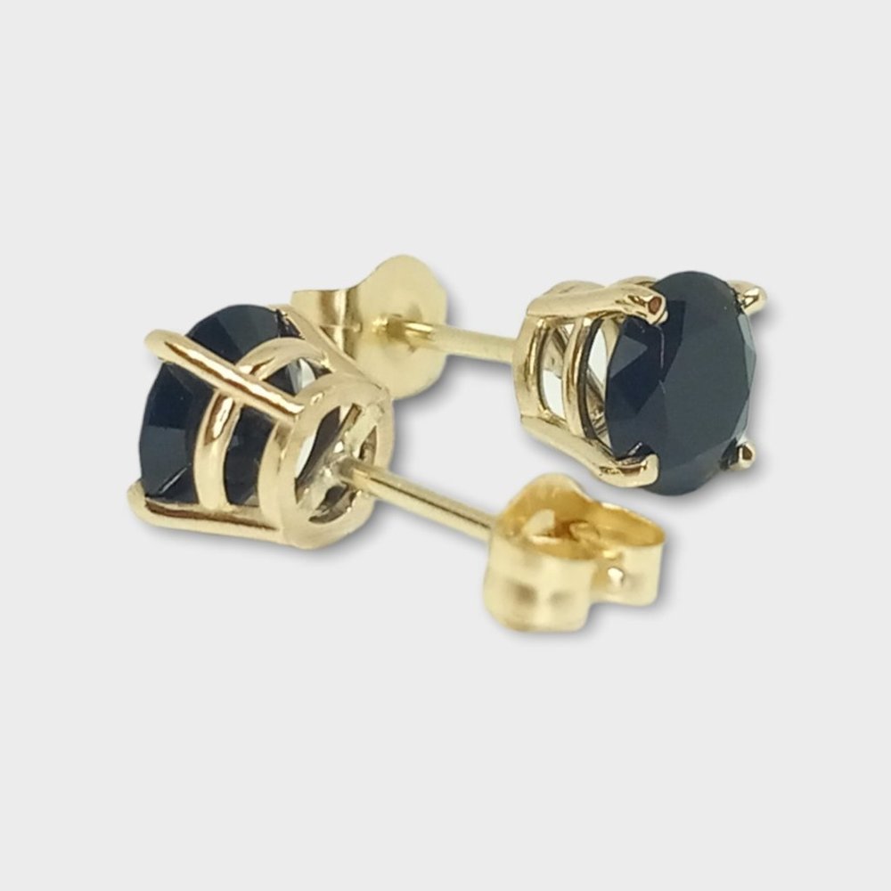 14k Yellow Gold 1.20 Carat Natural Black Onyx Stud Earrings